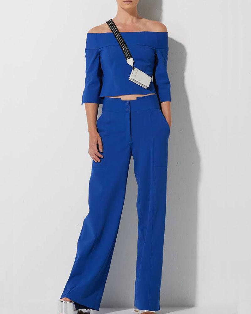 Top en Broek Set - Casual - Polyester - Ideaal voor Dagelijks Gebruik en Vakantie - Blauw / S - Clothing/Two-Piece Sets