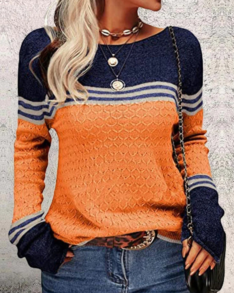 Trui - Eenvoudig - Acryl Polyester Gestreept Kleurblok - Herfst Winter - Oranje / S - Truien