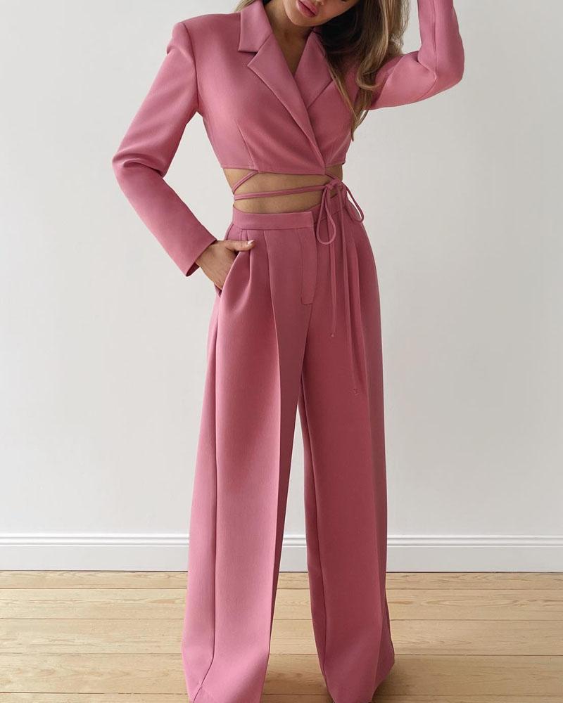 Tweedelige Set - Casual Vetermodieuze - Polyester - Ideaal voor Dagelijks en Vakantie - Roze / S