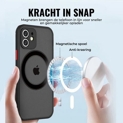 Magnetische draadloze oplader voor Ultimate Shield Telefoonhoes met krasbestendige cirkel.