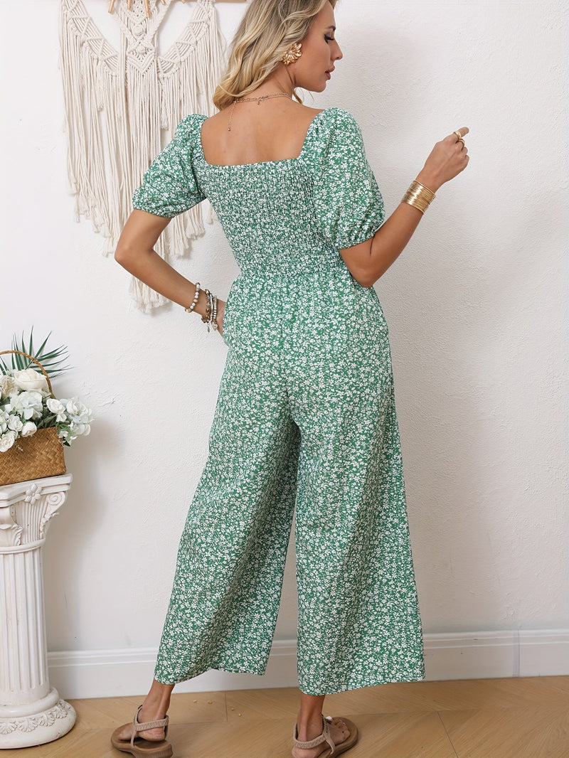 Unitard - Bloemenprint - 100% Polyester Gesmokt - Geschikt voor Alle Seizoenen - Dames Kleding > Jumpsuits