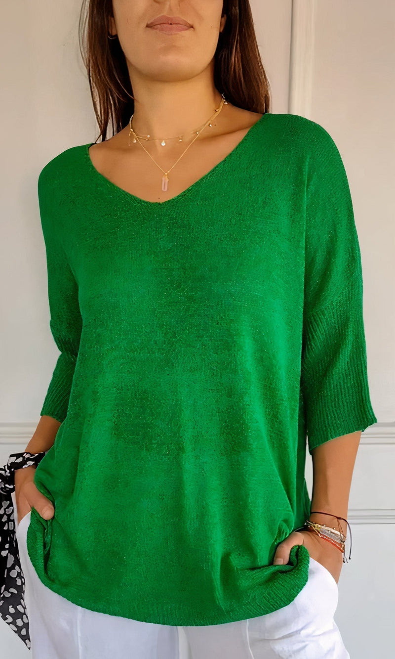 V-hals Top - Casual - Gebreid - Perfect voor een Dagje Uit - Groen / S - Tops