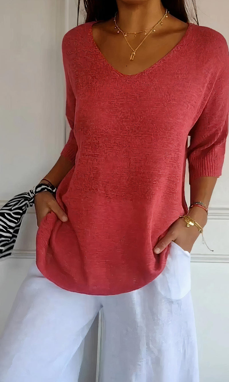 V-hals Top - Casual - Gebreid - Perfect voor een Dagje Uit - Rood / S - Tops