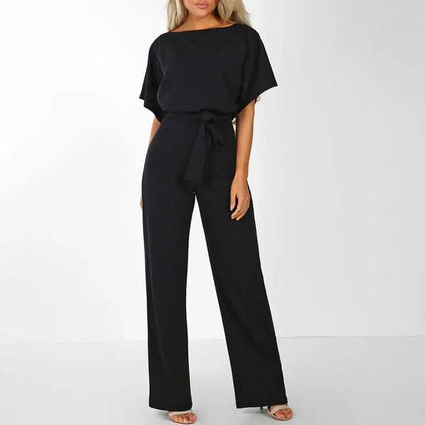 Vivien - elegante jumpsuit met ruches en riempjes - Zwart / S - Season Jumpsuit