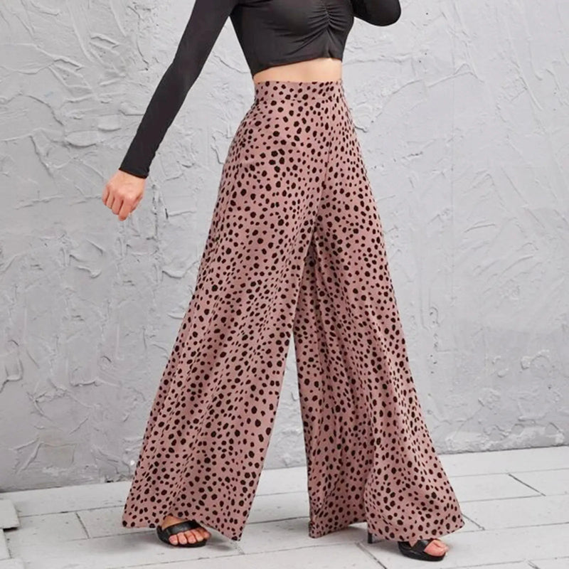 Wijde Broek - Retro Dots - Polyester met Elastaan - Perfect voor Casual en Elegante Gelegenheden - Women’s Fashion Pants