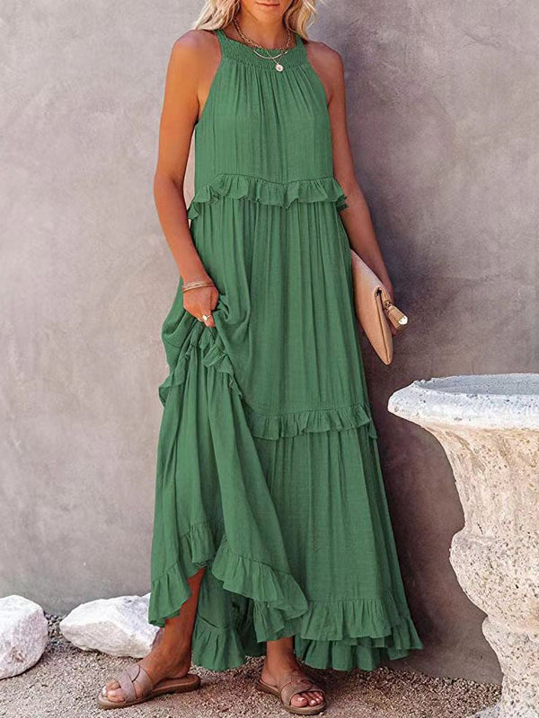 Zomerjurk - Amelia Collectie - Lange Vrouwelijke Elegante - Perfect voor Zomerse Details - Groen / S - Dresses