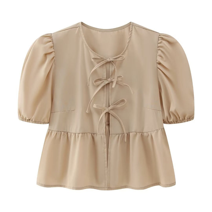 Zomerse Blouse Top - Luchtig - Katoen - Perfect voor Warme Dagen - Beige / S - Dames Kleding > Tops