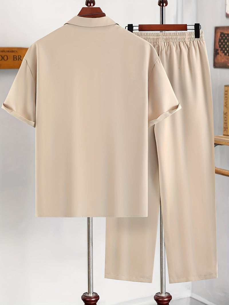 Zomerset Heren - Korte Blouse en Wijdvallende Broek - Lichtbeige - Perfect voor Warme Dagen